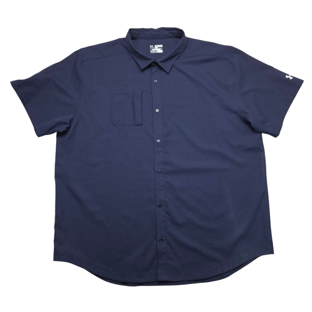 Under Armour Auburn Tigers Navy Blue HeatGear Button Up Shirt Mens 3XL Loose